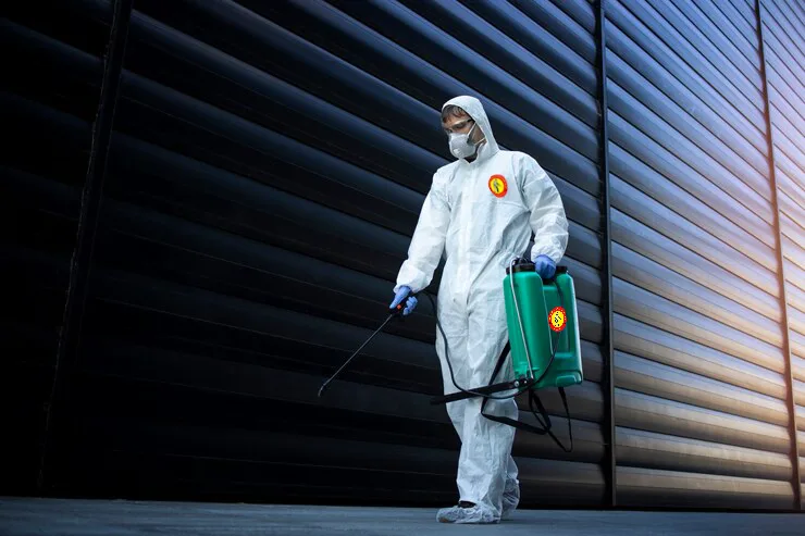 person white chemical protection suit doing disinfection public areas stop spreading highly contagious corona virus 342744 935